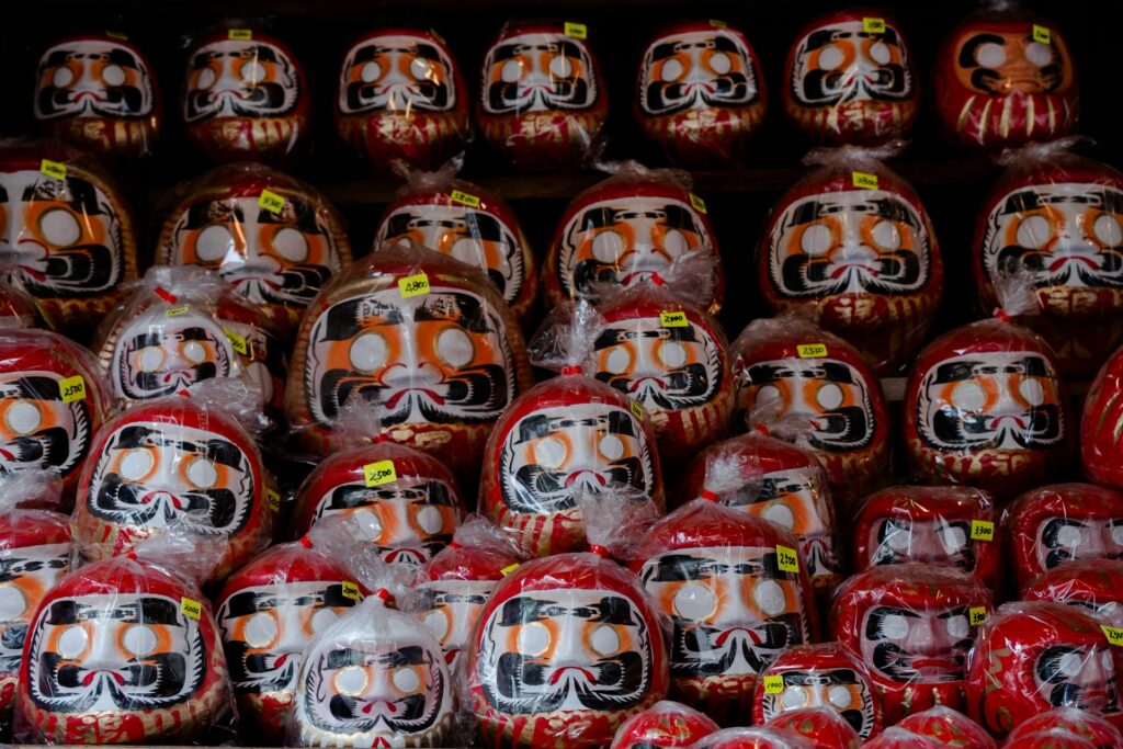 Daruma dolls in a store